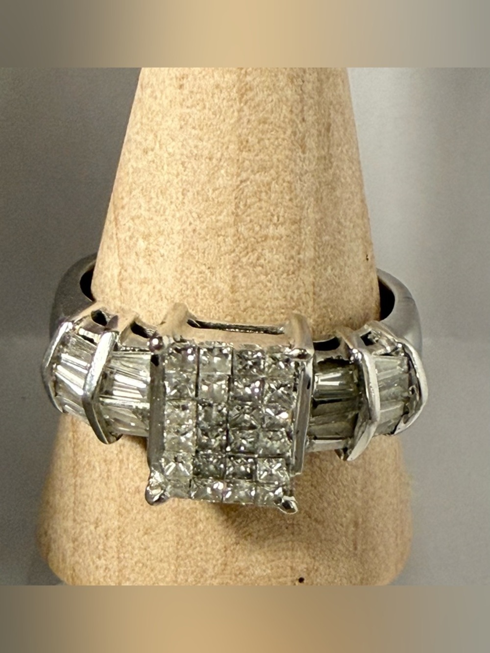 8.5 Swarovski Crystal 14K White Gold Over Rhodium Ring